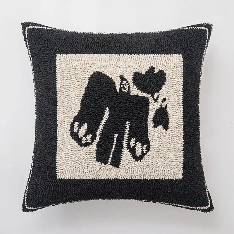 DecorBites™ Geometric Embroidered Cushion Cover in Modern Beige and Black