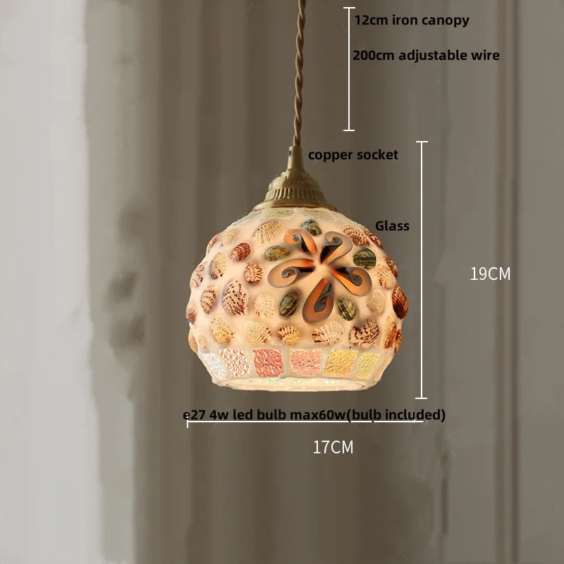 DecorBites™ Conch Glass LED Pendant Light Fixture Tiffany Children Dining Room Hang Lamp
