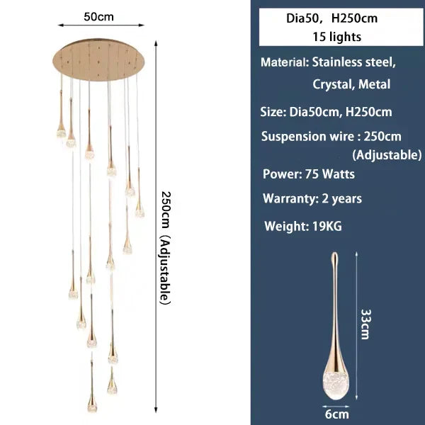DecorBites™ Crystal LED Staircase Chandelier - Luxe Lighting for Hotel, Living Room, & Lobby