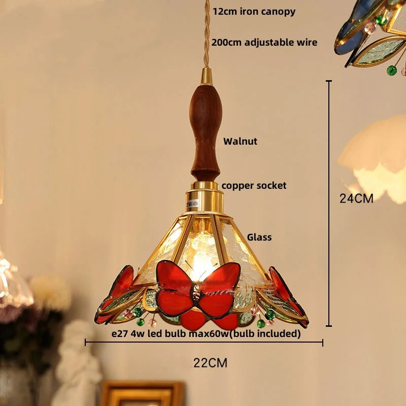DecorBites™ LED Pendant Light: Japan Style White Glass, Copper Socket, Walnut Wood Lamp