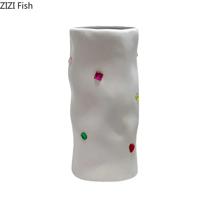 DecorBites™ Gemstone Ceramic Vase: Desk Decor, Floral Arrangement, Room Aesthetic