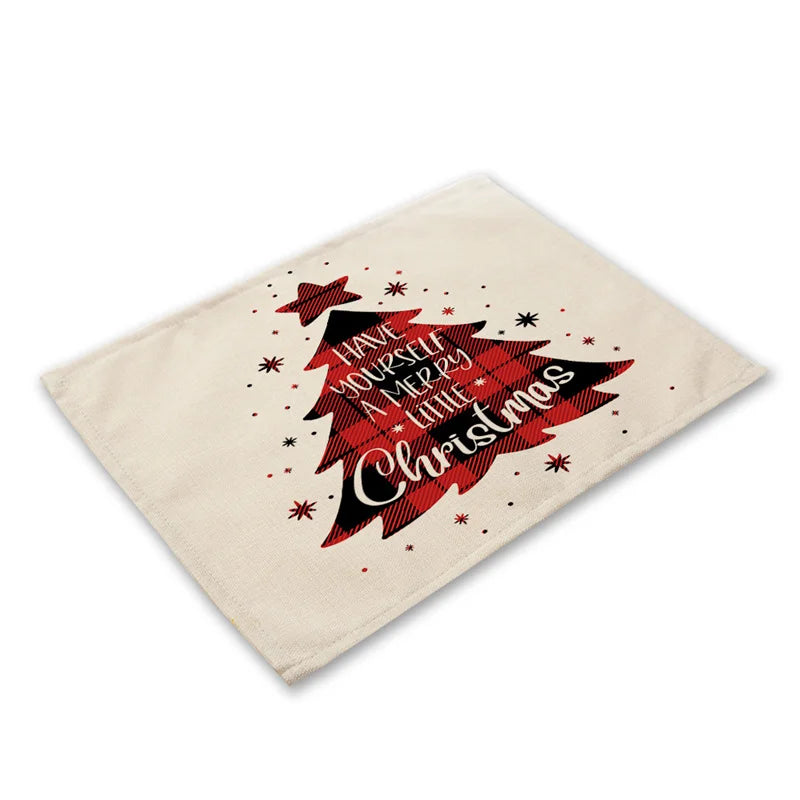 DecorBites™ Christmas Linen Dining Table Mats - Festive Home Decor with Santa Claus Print
