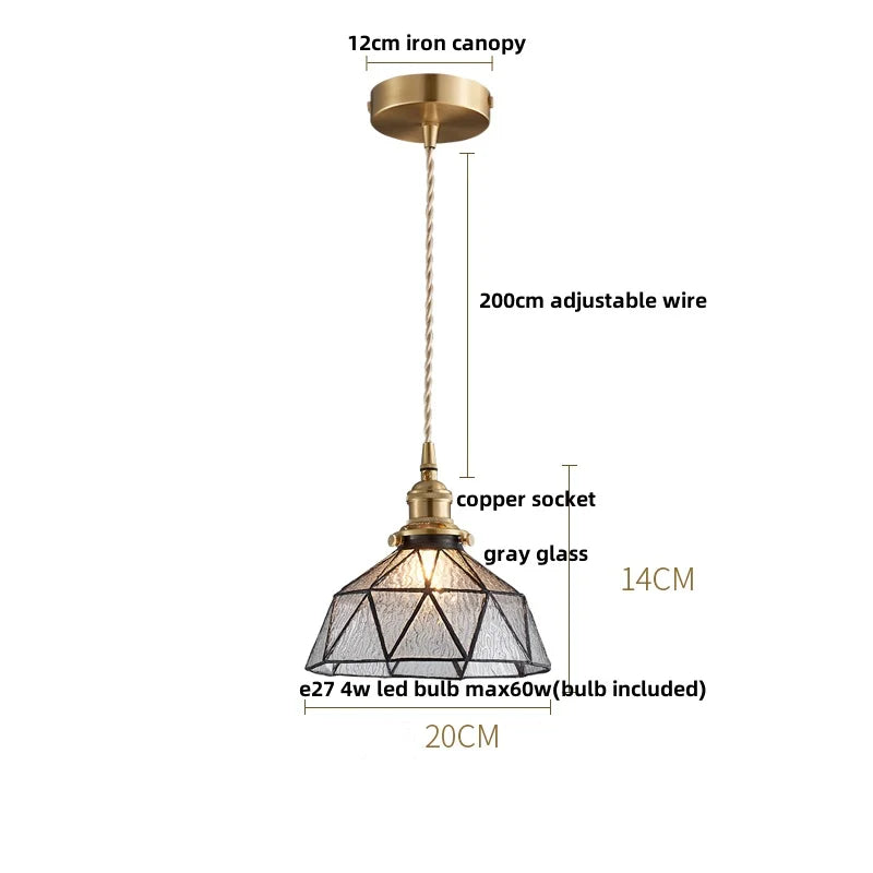 DecorBites™ Copper Canopy LED Pendant Light Fixture Green Glass Hanging Lamp