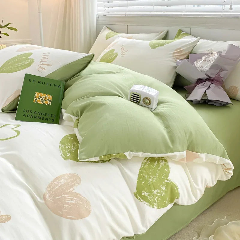 DecorBites™ Cozy Pattern Printed 4Pcs Single Bedding Set - Soft Cotton Fabric