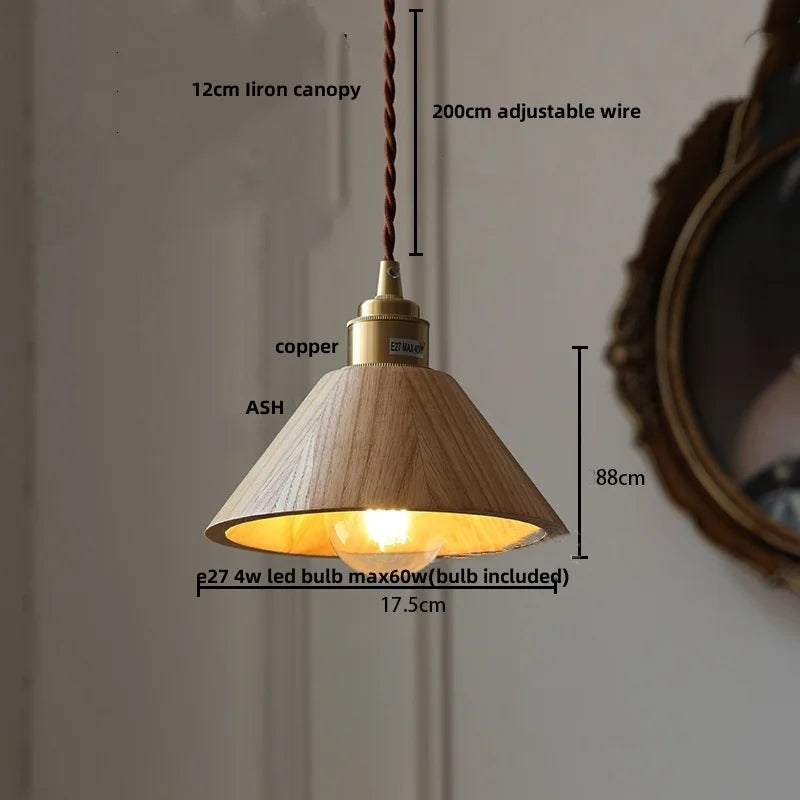 DecorBites™ LED Hanging Lamp Copper Walnut Wood Pendant Light