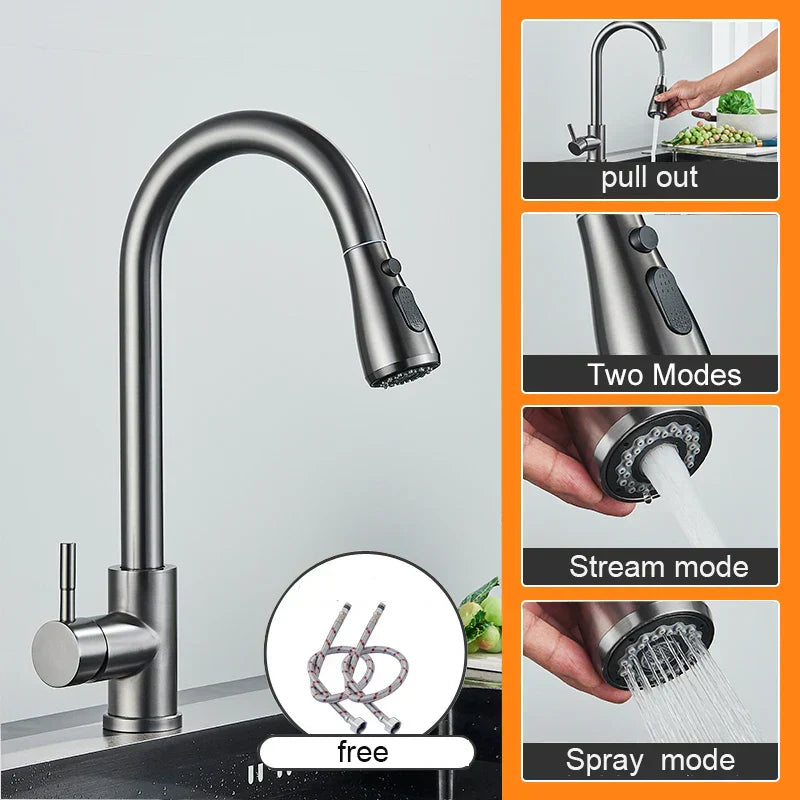 DecorBites™ Black Pull Out Kitchen Sink Faucet - Deck Mounted Stream Sprayer Kitchen Mixer Tap