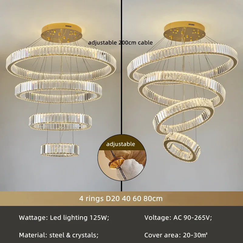 DecorBites™ Crystal Chandelier: LED Dimmable Pendant Light for Stairs, LED Luminaria Fixture