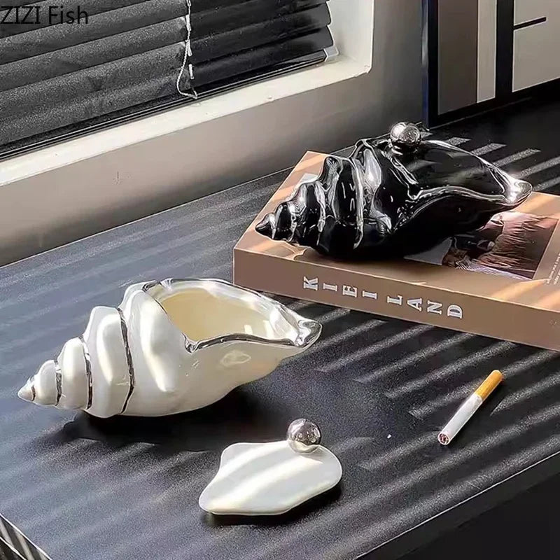DecorBites™ Conch Ashtray: Silver Plated, Windproof Ceramic, Smoking Accessories, Home & Office ******************************************************************************/