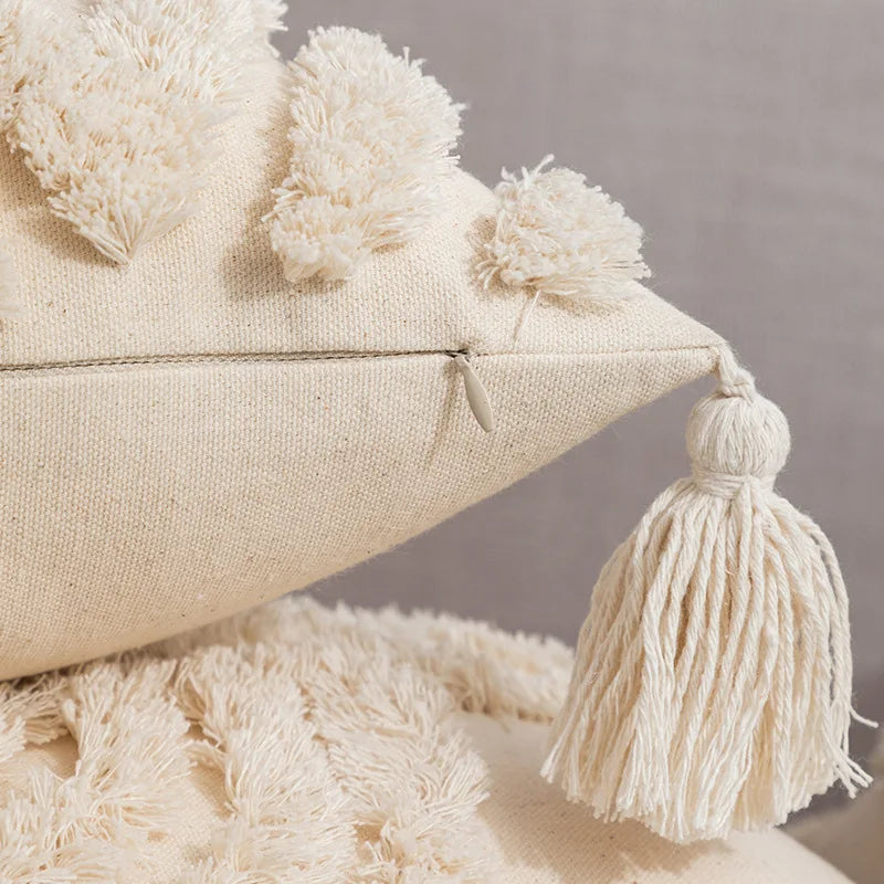 DecorBites™ Geometric Tufted Fringed Cushion Cover for Stylish Home Decor