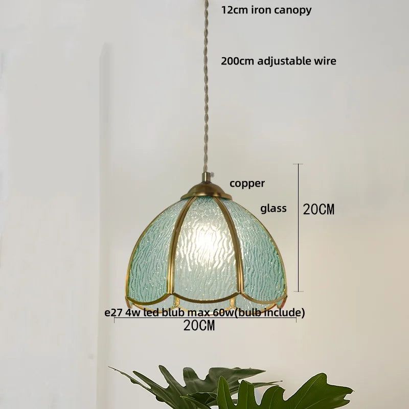 DecorBites™ Blue Glass LED Pendant Light: Modern Nordic Tiffany Hanging Lamp for Bedroom & Dining Room