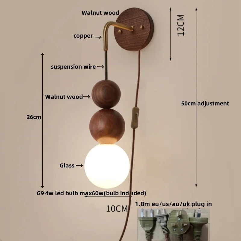 DecorBites™ Glass and Wood Adjustable Wall Light for Living Room and Bedroom