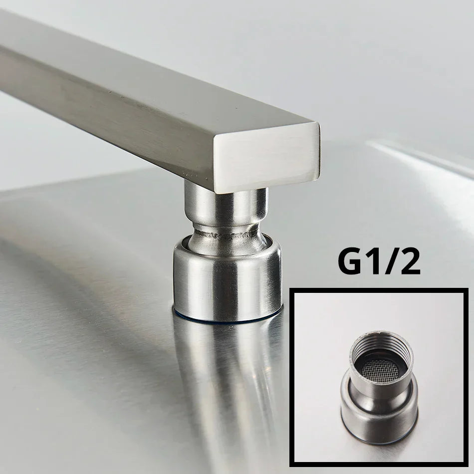 DecorBites™ Brushed Nickel Rainfall Shower Head with Shower Arm - Ultra Thin Top Sprayer