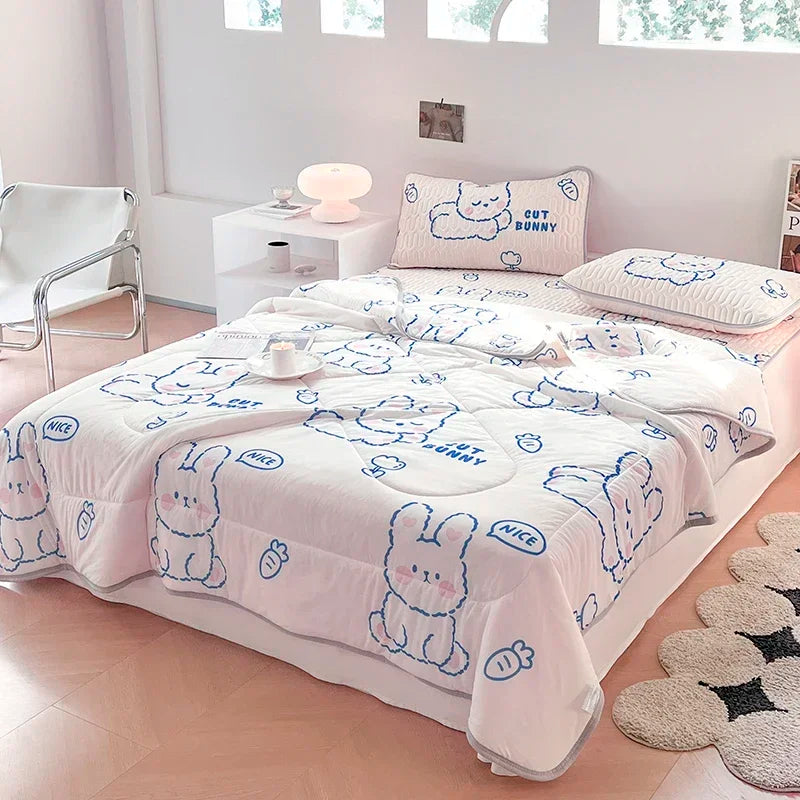 DecorBites™ Cool Summer Blanket Set with Latex Bed Mat - Lightweight Breathable Comforter Bedding