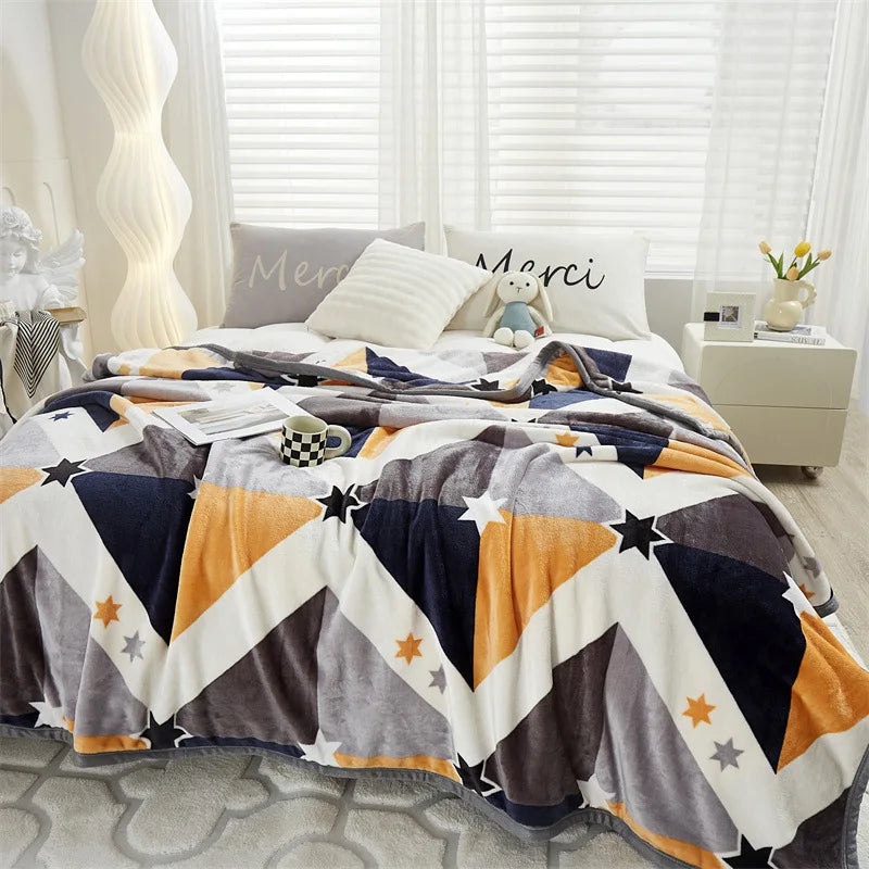 DecorBites™ Cozy Flannel Blanket for All Seasons: Double-Sided Velvet Bed Cover, Single Double