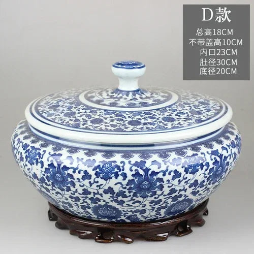 DecorBites™ Blue Flower Ceramic Tea Caddy Jar - Living Room Decor or Home Ornament