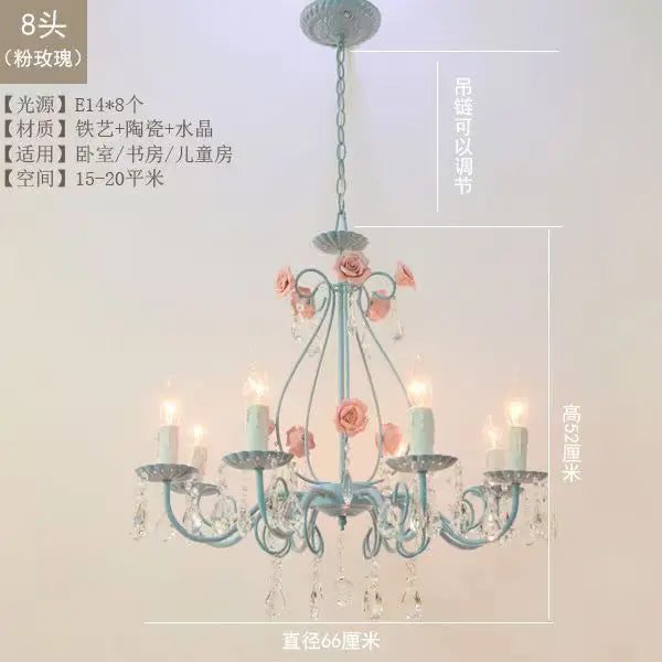 DecorBites™ Blue Crystal Bouquet Chandelier for Princess Girl Bedroom - Romantic Children's Flowers Pendant Lights