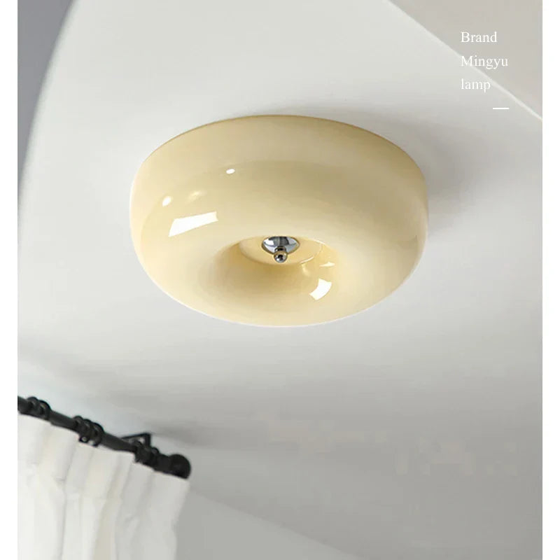 DecorBites™ Cream Bauhaus Style Ceiling Lamp for Bedroom with Medieval French Glass