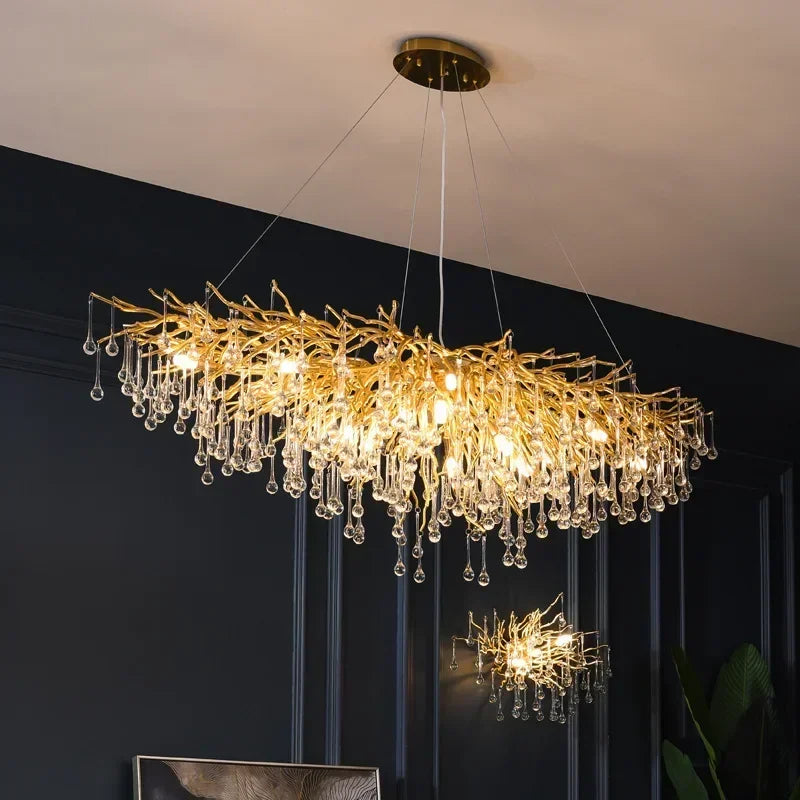 DecorBites™ Crystal LED Living Room Chandelier, Modern Luxury Water Drop Pendant Lamp