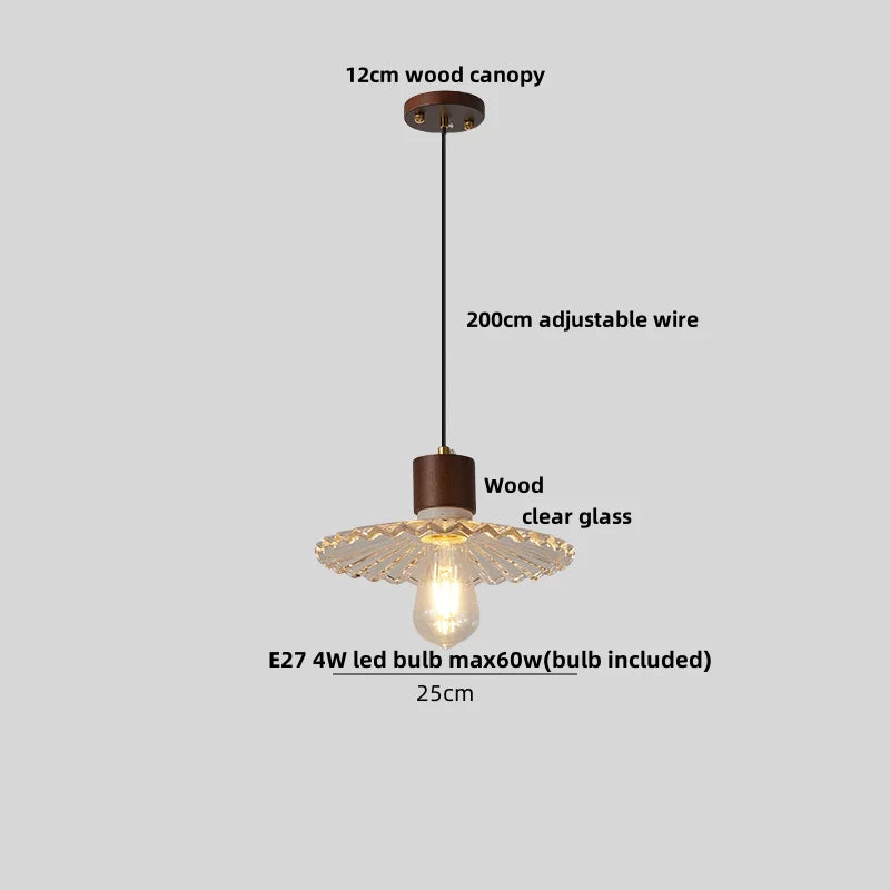 DecorBites™ Clear Glass LED Pendant Light Fixture Wood Hanging Lamp