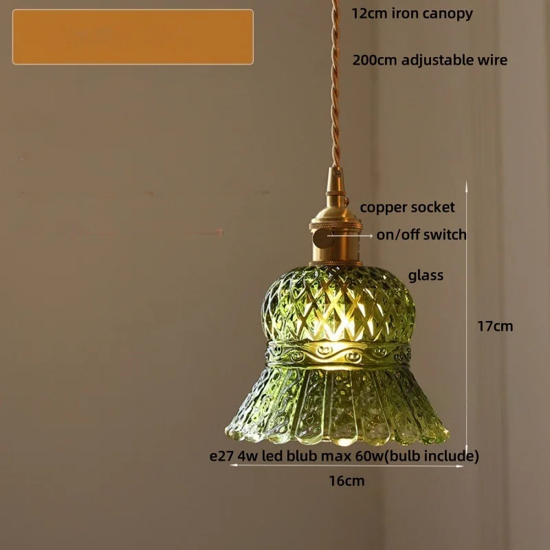 DecorBites™ LED Pendant Lights with Blue Glass & Brass Knob Switch for Modern Home Decor