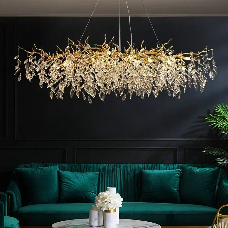 DecorBites™ Crystal Branch Pendant Light Chandelier Luxe LED Gold Droplight