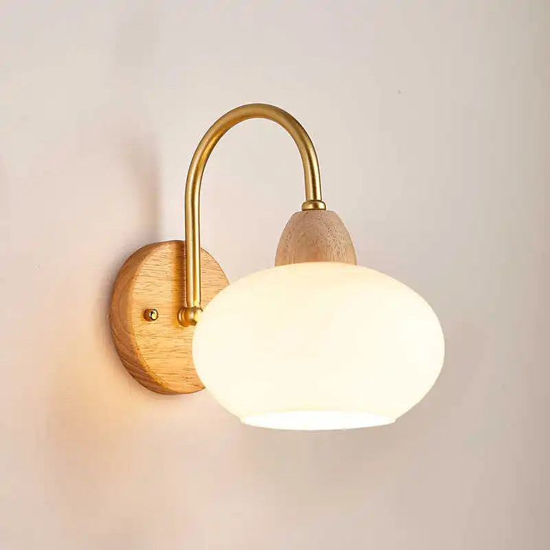 DecorBites™ LED Glass Iron Wood Wall Light Fixture Modern Nordic Bedside Lamp