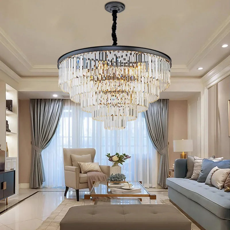 DecorBites™ Crystal Gold Black LED Chandelier - Multi-Storey Modern Round Pendant Lamp
