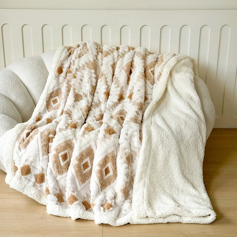 DecorBites™ Geometric Jacquard Taff Velvet Blanket Lamb Wool Warm Nap Bed Sheets
