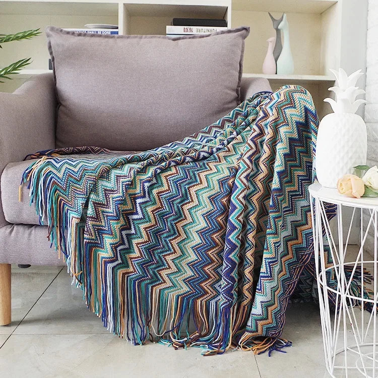DecorBites™ Knitted Striped Sofa Blanket