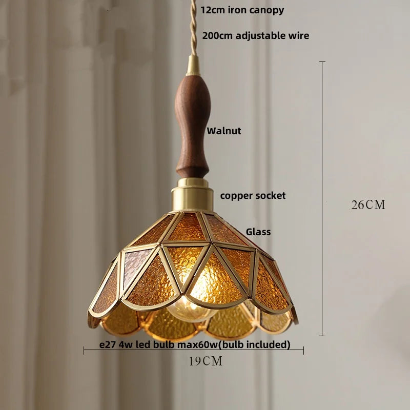 DecorBites™ Blue Glass LED Pendant Light Fixture with Adjustable Copper Knob Switch