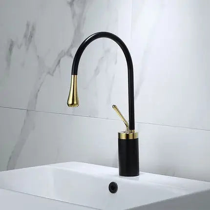 DecorBites™ Brushed Gold/Black/White Basin Faucet with Single Handle Swivel Sink Water Crane
