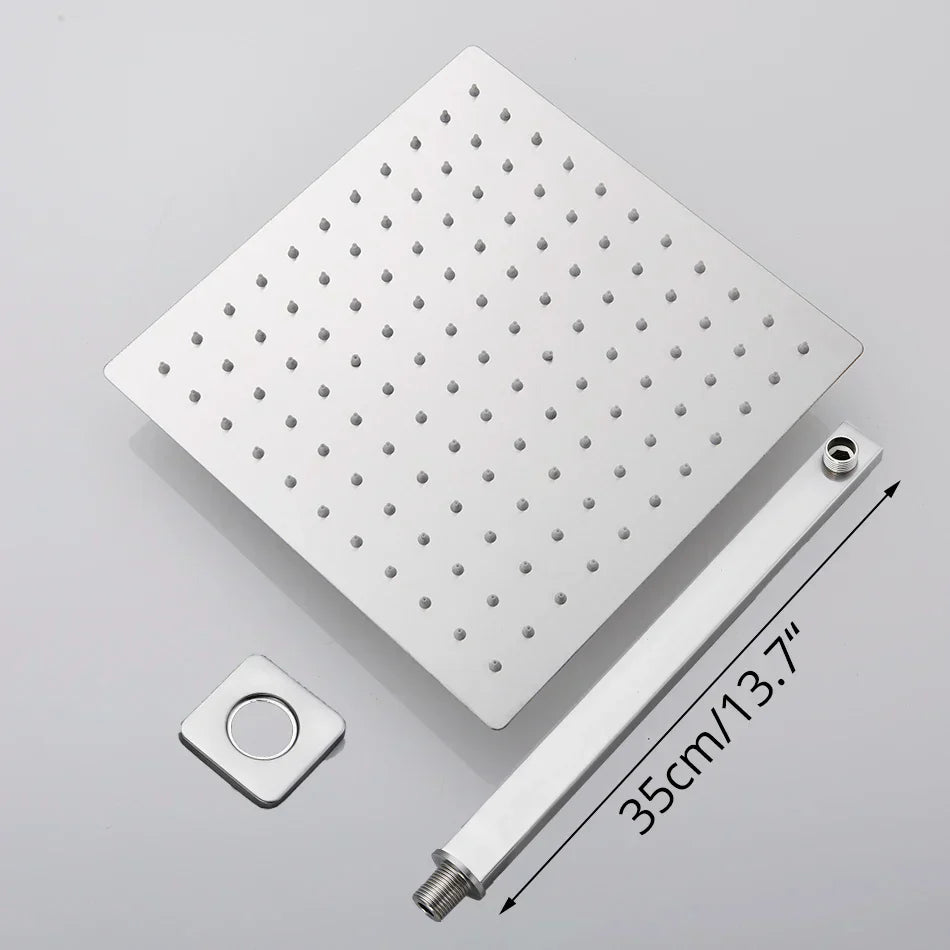 DecorBites™ Brushed Nickel Rainfall Shower Head with Shower Arm - Ultra Thin Top Sprayer