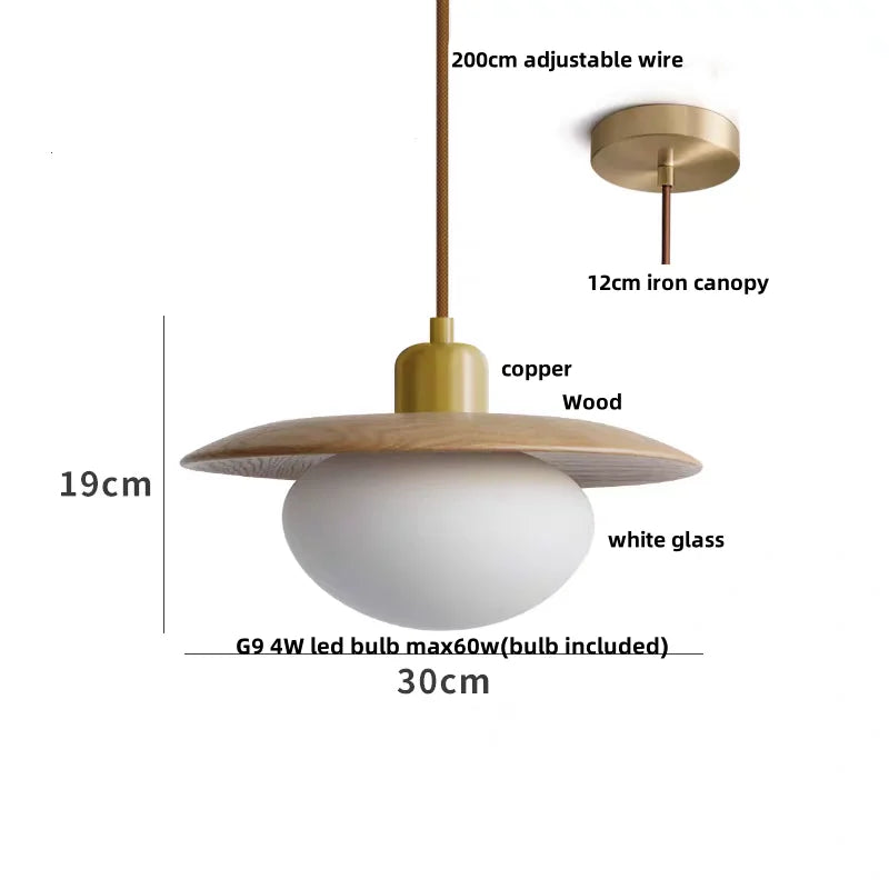 DecorBites™ LED Hanging Lamp Copper Walnut Wood Pendant Light