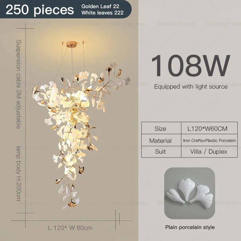 DecorBites™ Gingko Leaf Ceramic Chandelier: Modern Nordic Living Room & Hotel Lobby Lighting
