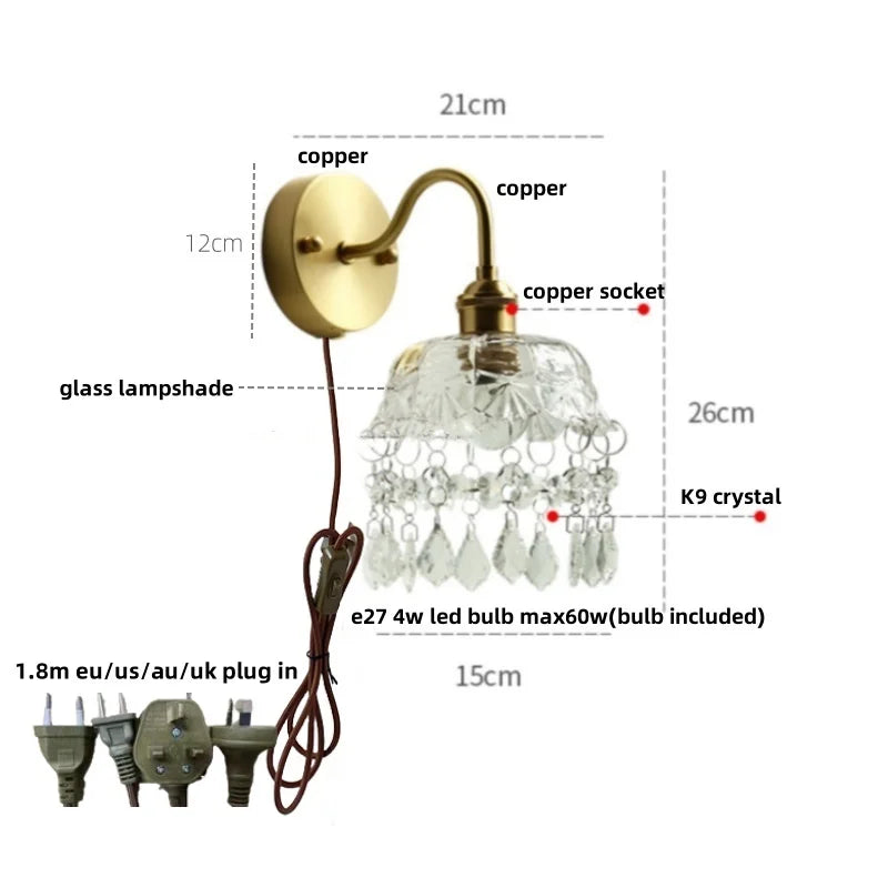 DecorBites™ Conch Copper LED Wall Light Fixture with Pull Chain Switch