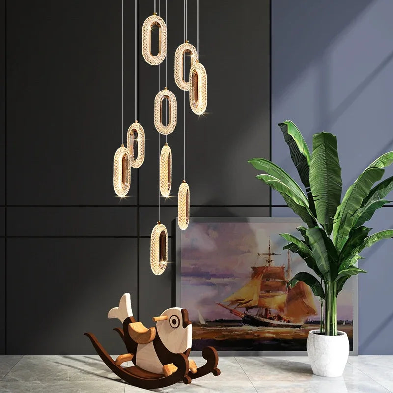 DecorBites™ Crystal Rings Chandelier: Staircase Luxury LED Lighting Fixture