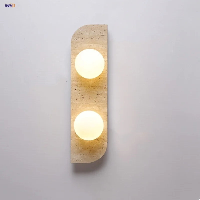 DecorBites™ LED Wall Lamp 2 Glass Ball White, Yellow Travertine Stone Indoor Light