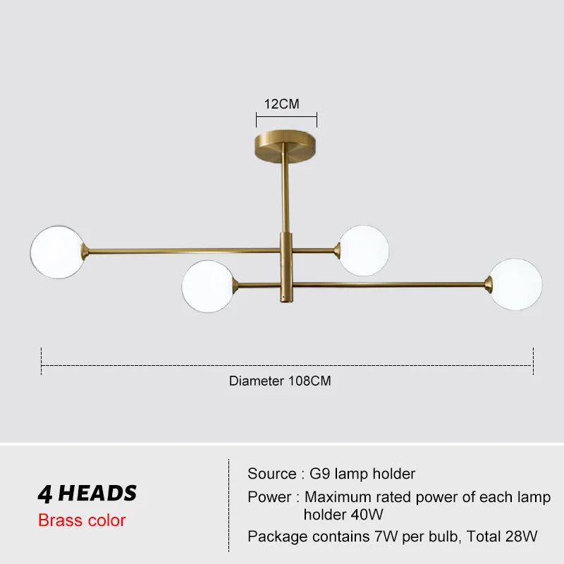 DecorBites™ Brass Chandelier: Nordic Glass Pendant Lights for Home, Living Room, Bedroom, Restaurant & Cafe