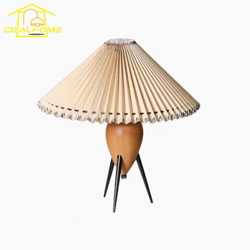 DecorBites™ Bauhaus Pleated Wood Table Lamp LED E27 Solid Fabric Desk Light