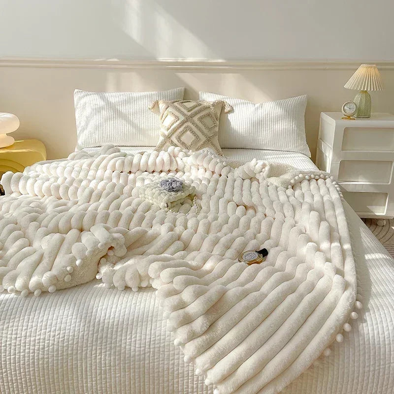 DecorBites™ Luxe Faux Rabbit Fur Weighted Double Blanket for Cozy Bed Warmth