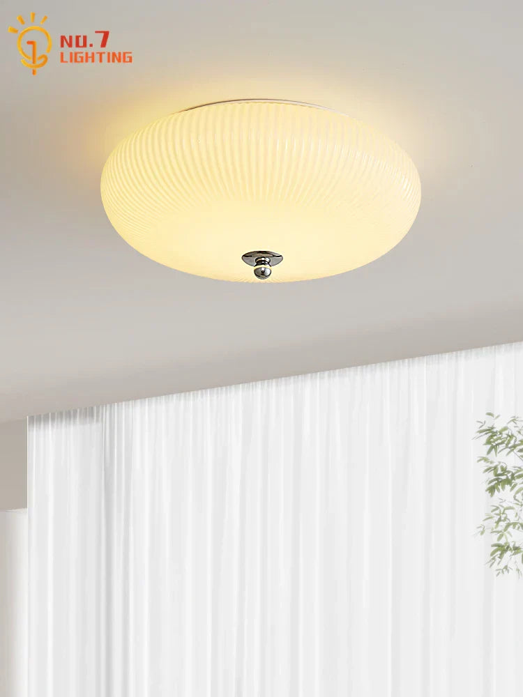 DecorBites™ Cream Wind LED Glass Ceiling Lamp: French Design for Bedroom, Study, Balcony, Cafe