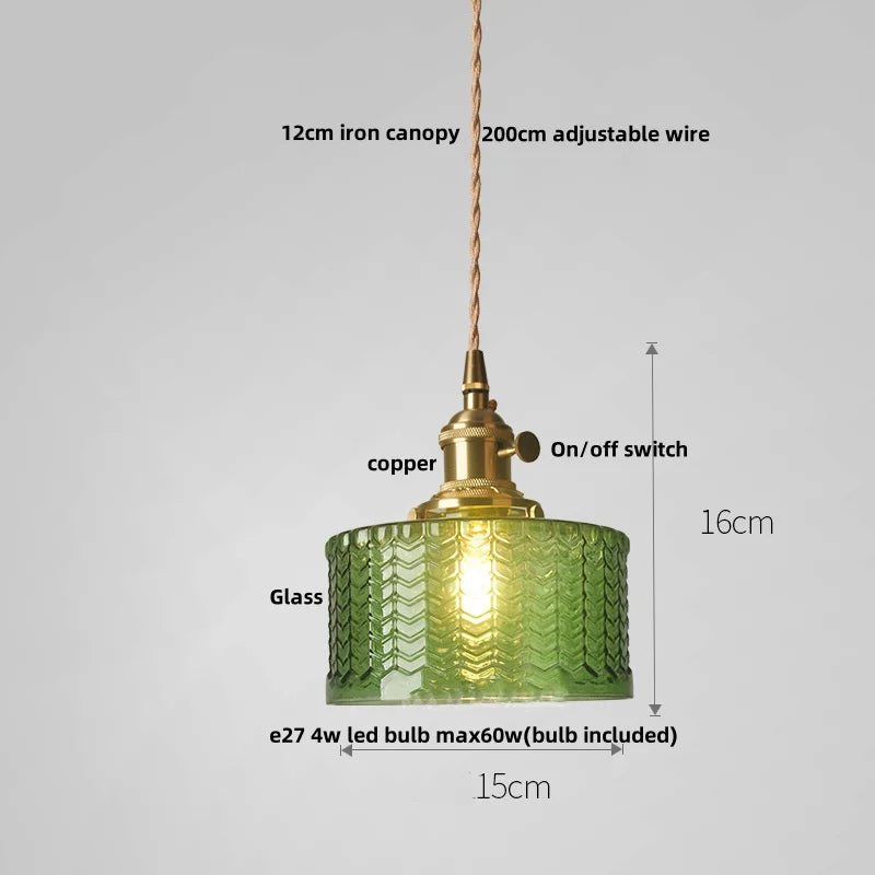 DecorBites™ Green Glass LED Pendant Light: Nordic Modern Hanging Lamp for Bedroom Dining Room