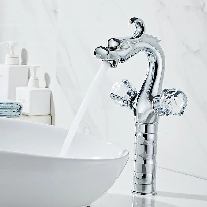 DecorBites™ Gold Crystal Double Handle Basin Faucet for Bathroom Sink Mixer Tap