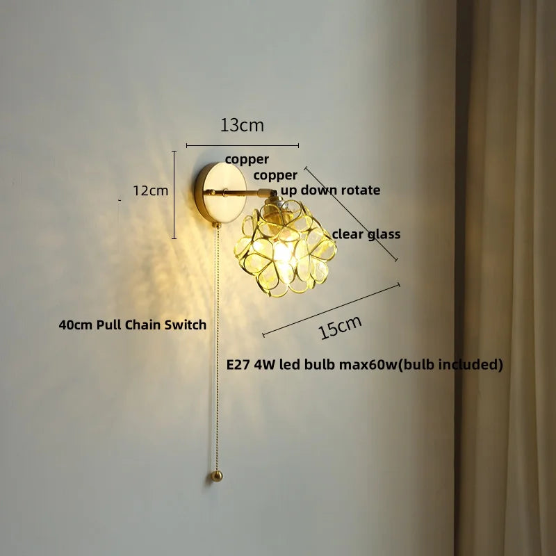 DecorBites™ Colorful Square Glass LED Wall Lights with Pull Chain Switch, Tiffany Style