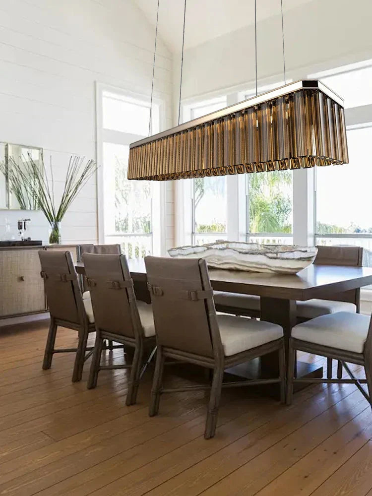 DecorBites™ Amber Glass Ceiling Chandelier for Dining Table - Big Hanging Lamps Home Fixture