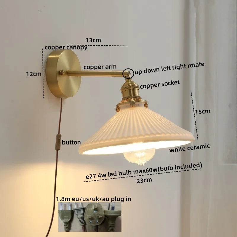 DecorBites™ Ceramic LED Wall Light with Pull Chain Switch for Bedroom Bathroom Living Room