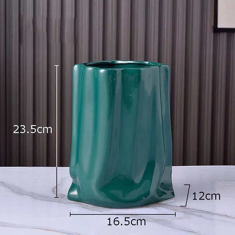 DecorBites™ Gold Plated Pleated Texture Ceramic Vase for Desk Decor and Flower Arrangements