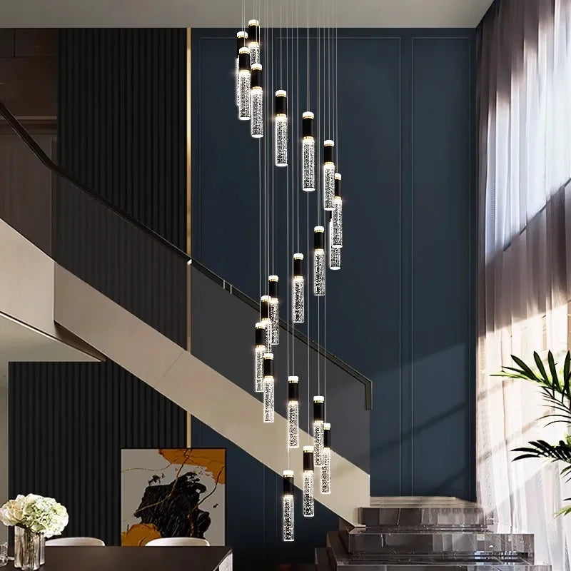 DecorBites™ Crystal Chandelier Stair Pendant Lamp Living Room Interior Lighting