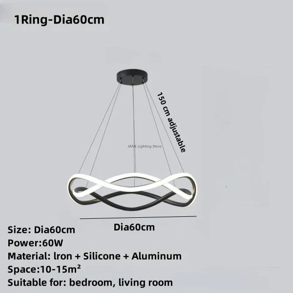 DecorBites™ Black Geometric LED Ring Chandelier for Elegant Spaces