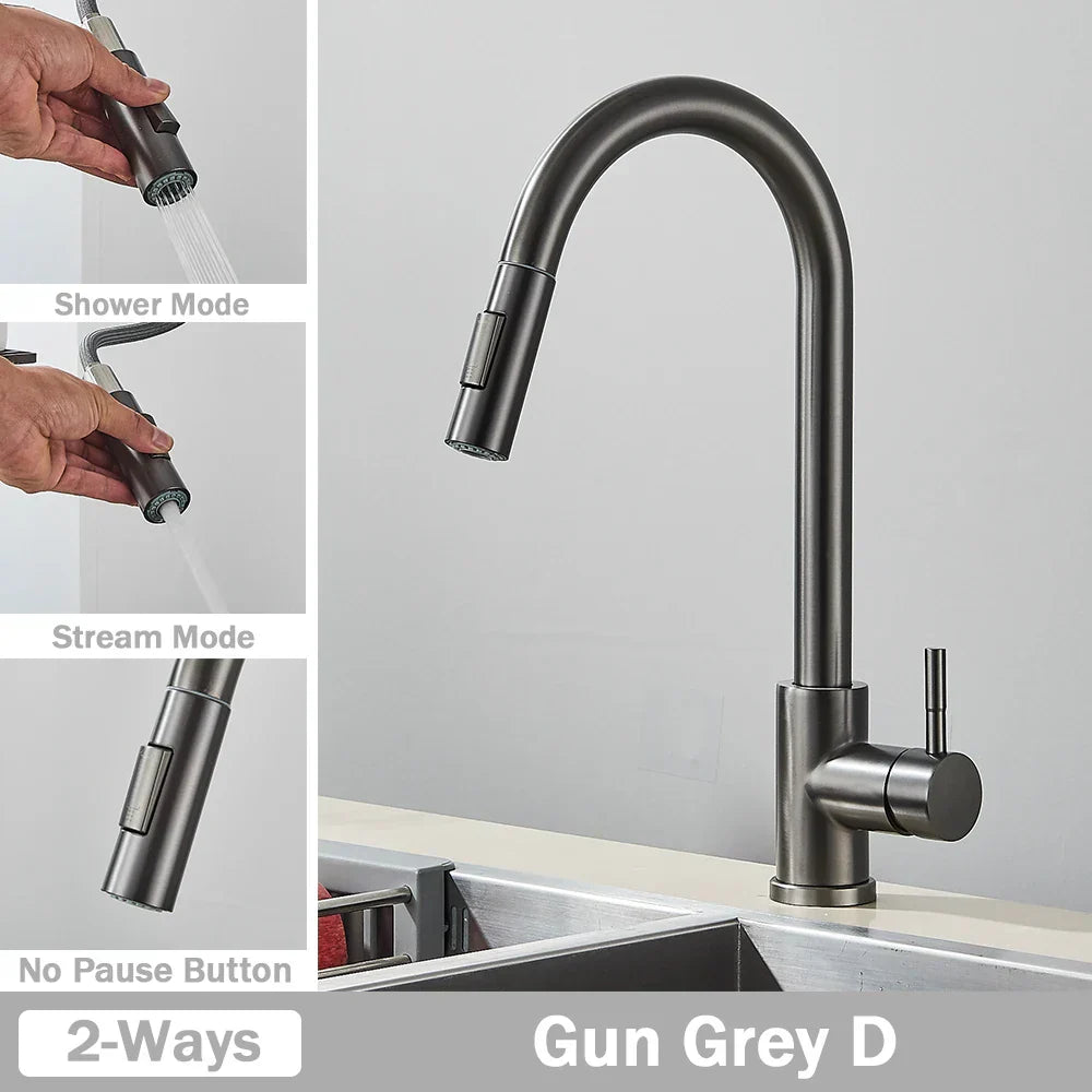 DecorBites™ Brushed Nickel Kitchen Faucet with Flexible Pull Out Nozzle and Stream Sprayer